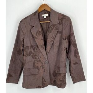 Coldwater Creek Womens 12P‎ Jacket Blazer Brown Linen Blend Lined Floral